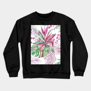 Tropical colorful watercolor leaves composition. Exotic Monstera, cordyline, eucalyptus leaves summer print Crewneck Sweatshirt